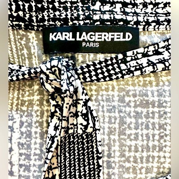 EUC Karl Lagerfeld Black & White Long Bell Sleeve Blouse - Picture 7 of 12
